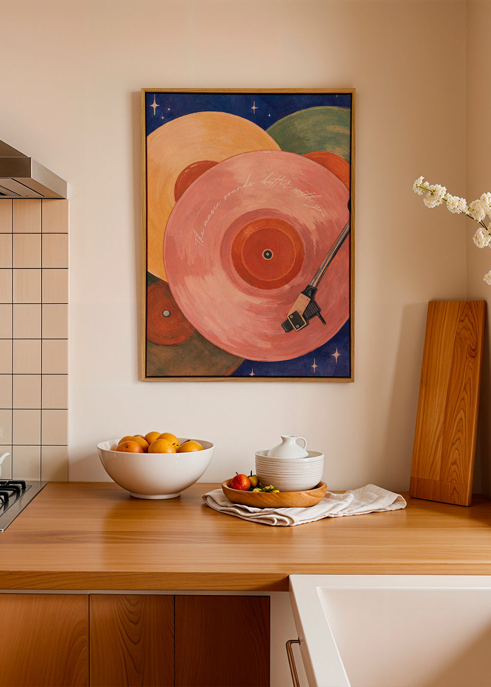 Illustrazione vinile rosa con braccio del giradischi