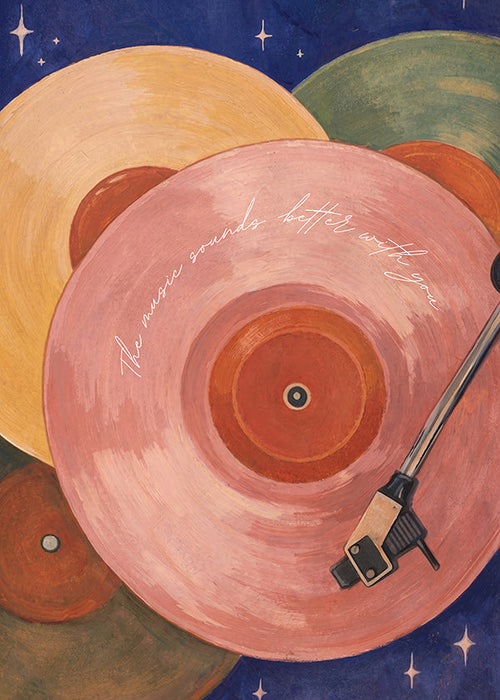 Illustrazione vinile rosa con braccio del giradischi