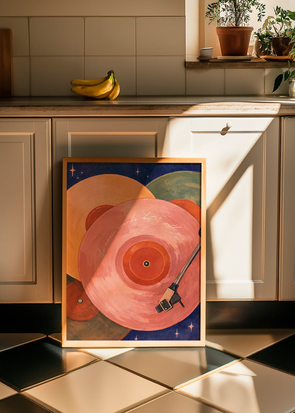 Illustrazione vinile rosa con braccio del giradischi