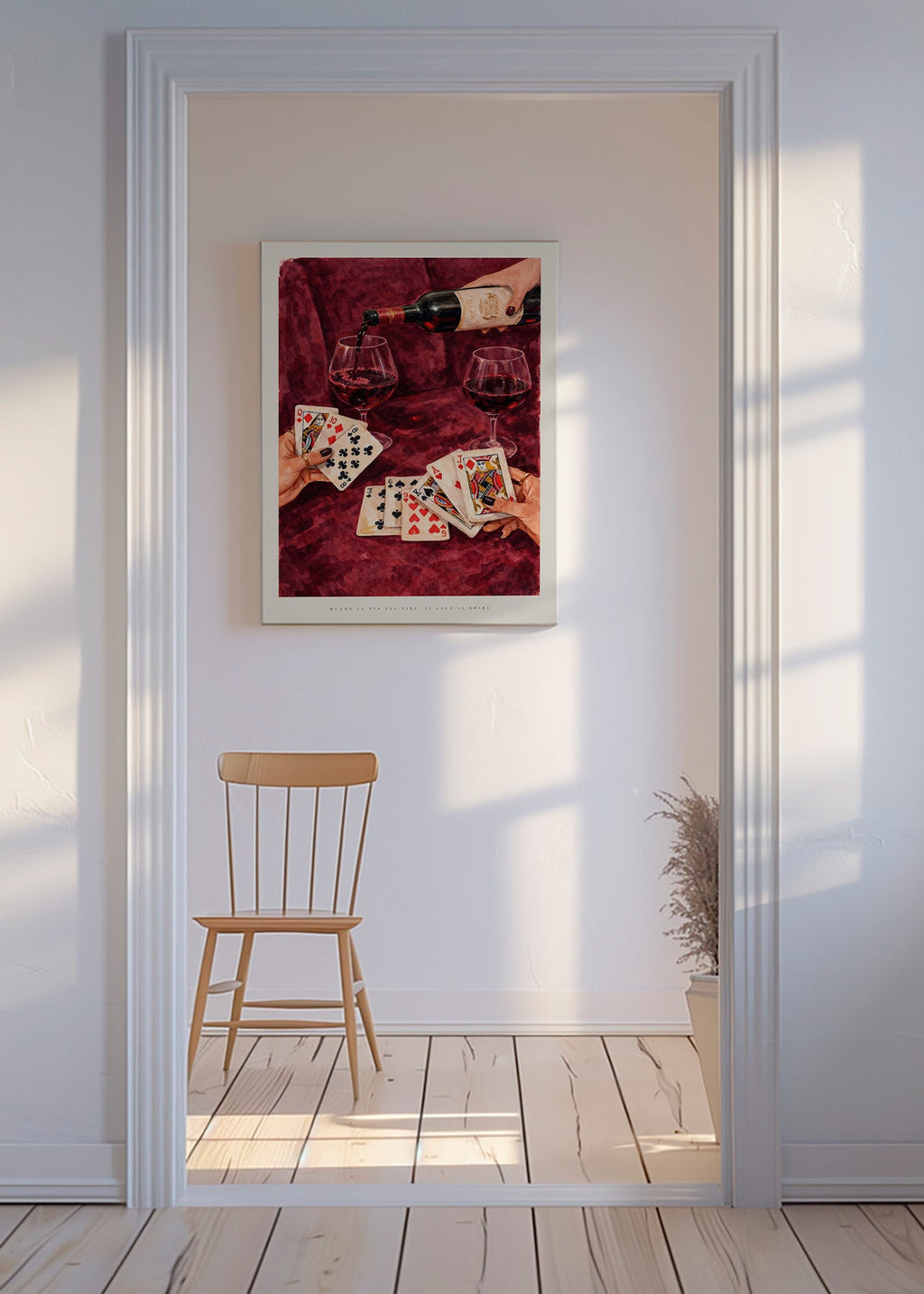 Arte da cucina con carte da gioco e vino rosso