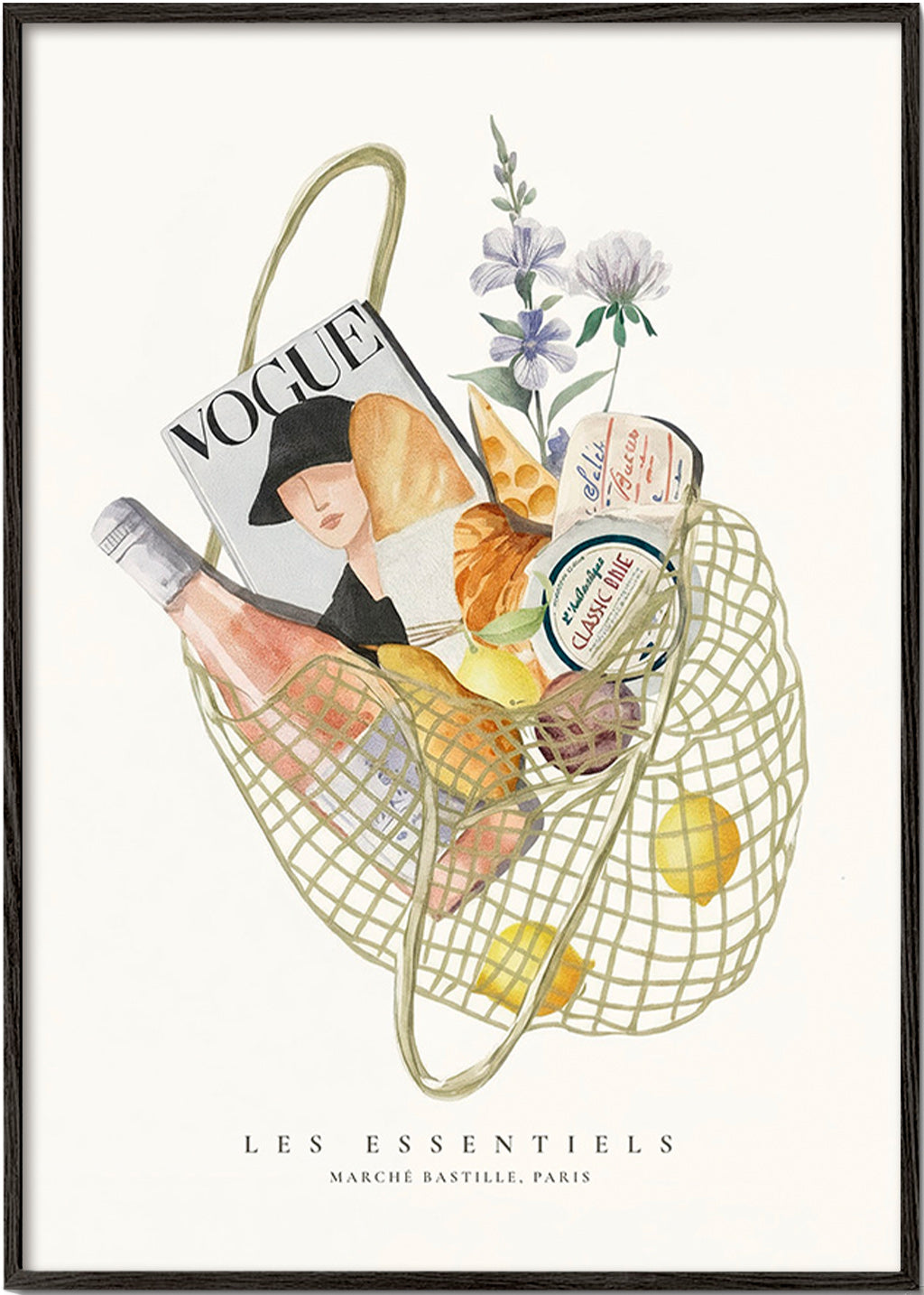 Arte da cucina con borsa del mercato illustrata