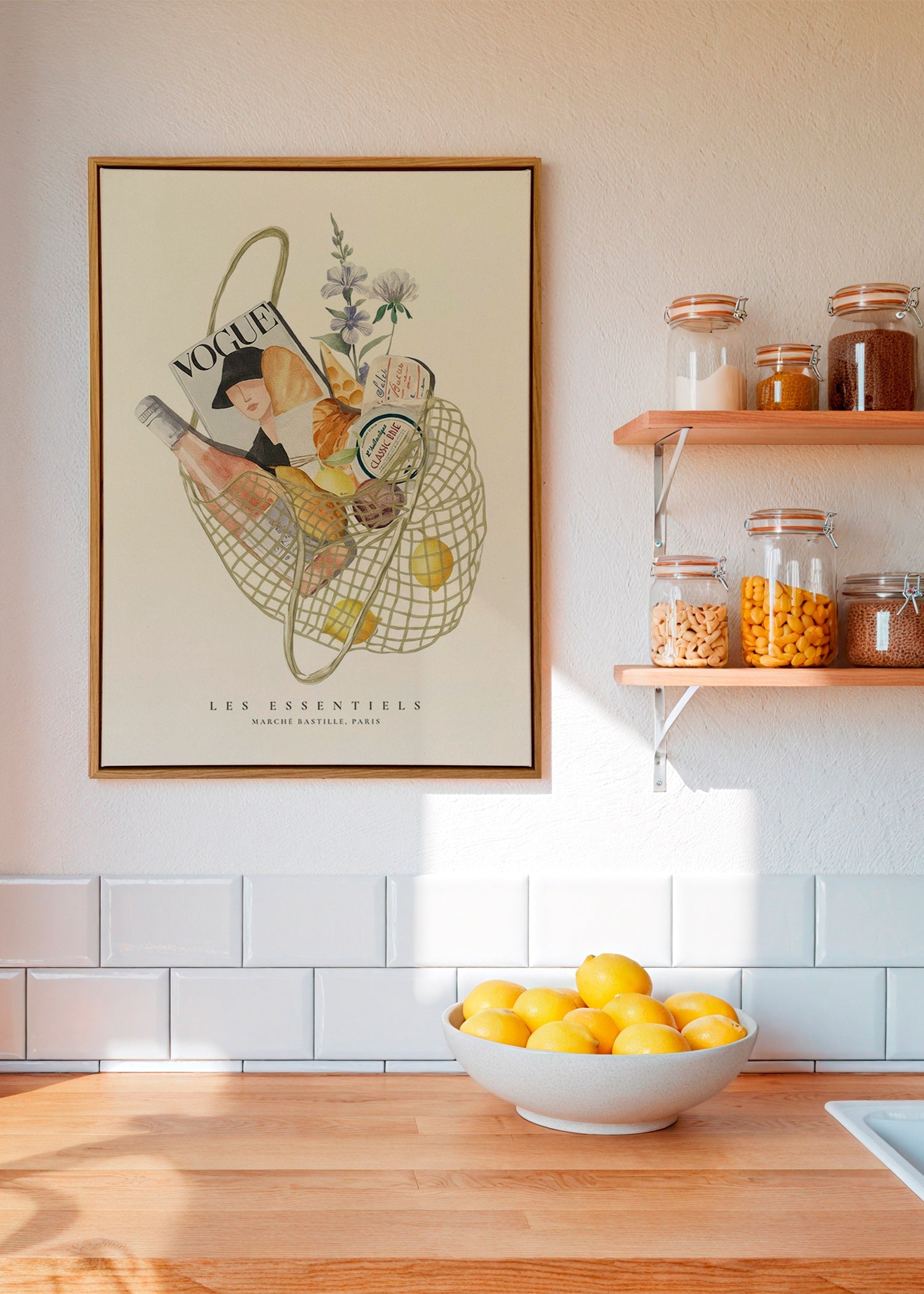 Arte da cucina con borsa del mercato illustrata