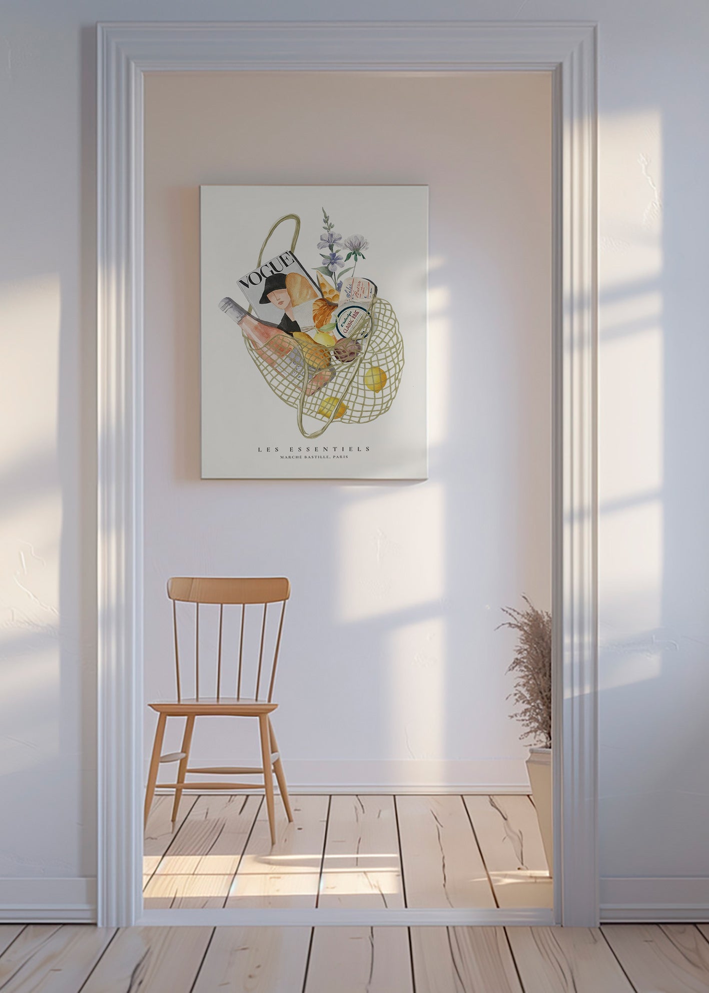 Arte da cucina con borsa del mercato illustrata