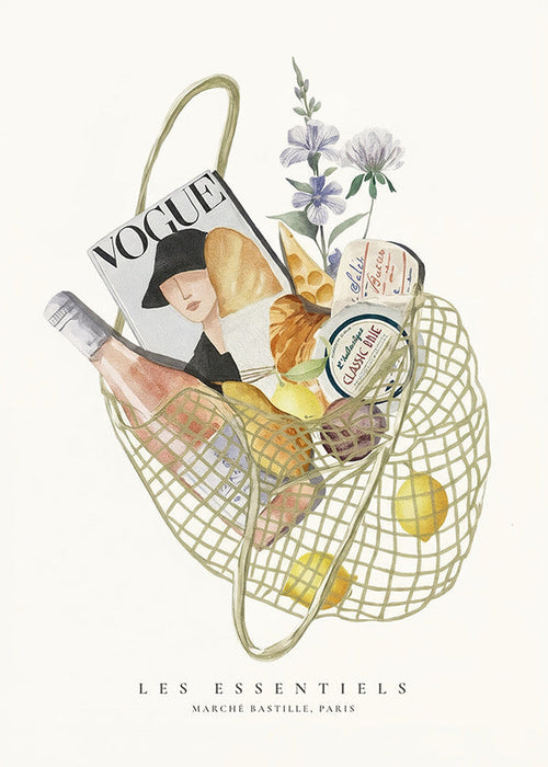 Arte da cucina con borsa del mercato illustrata