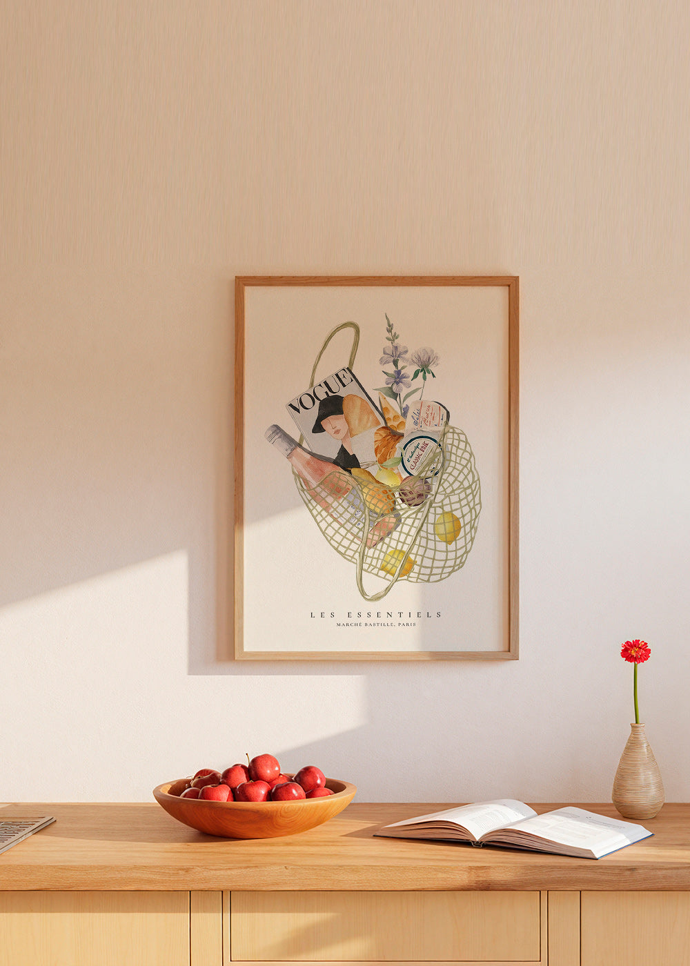 Arte da cucina con borsa del mercato illustrata