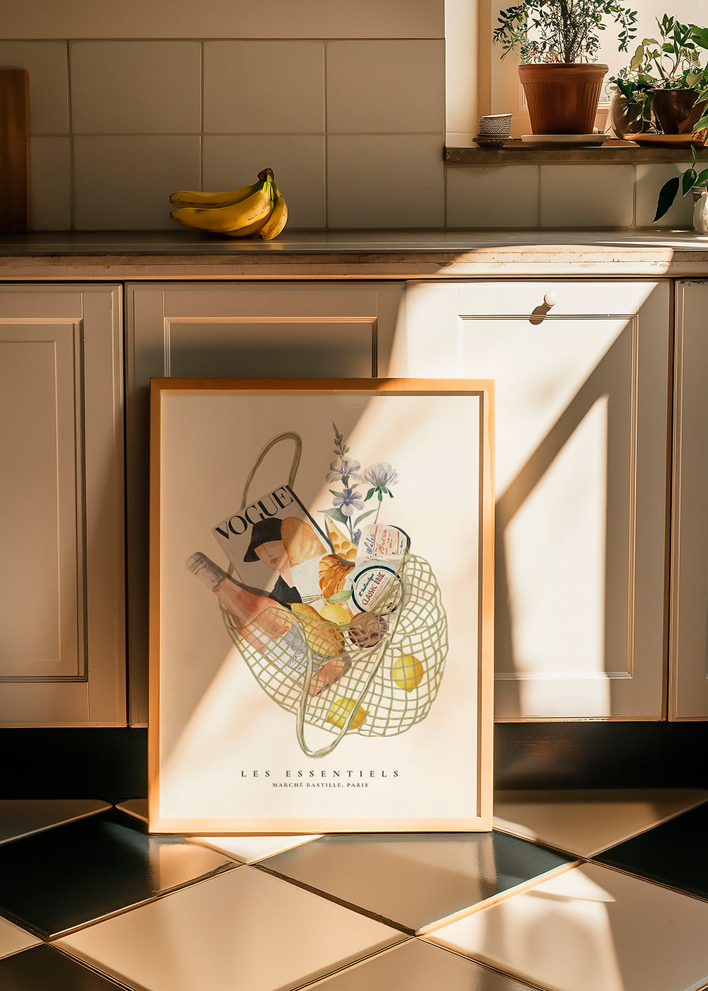 Arte da cucina con borsa del mercato illustrata