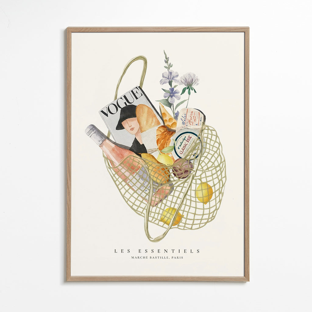 Arte da cucina con borsa del mercato illustrata