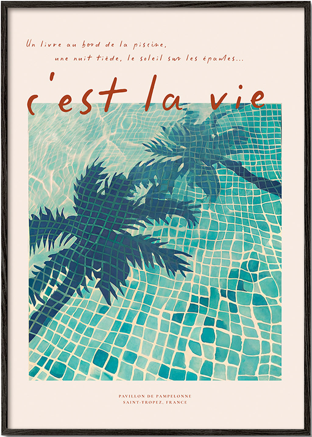 Illustrazione piscina con ombre di palma