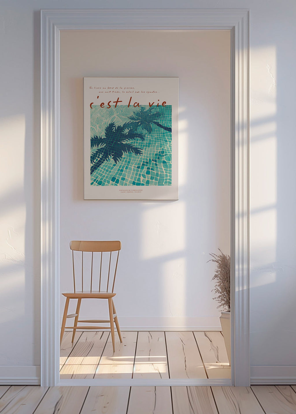 Illustrazione piscina con ombre di palma