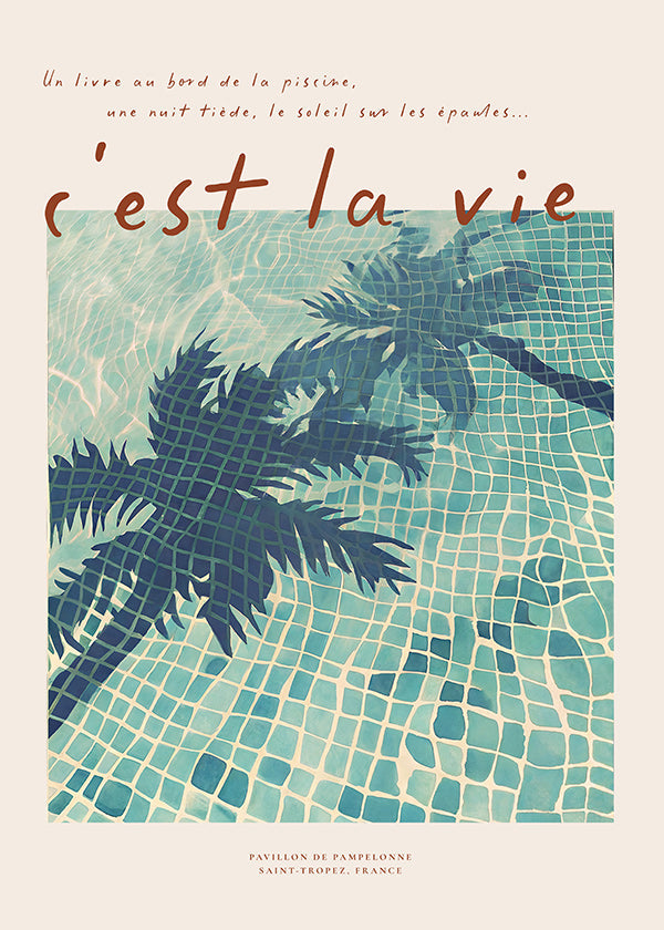 Illustrazione piscina con ombre di palma