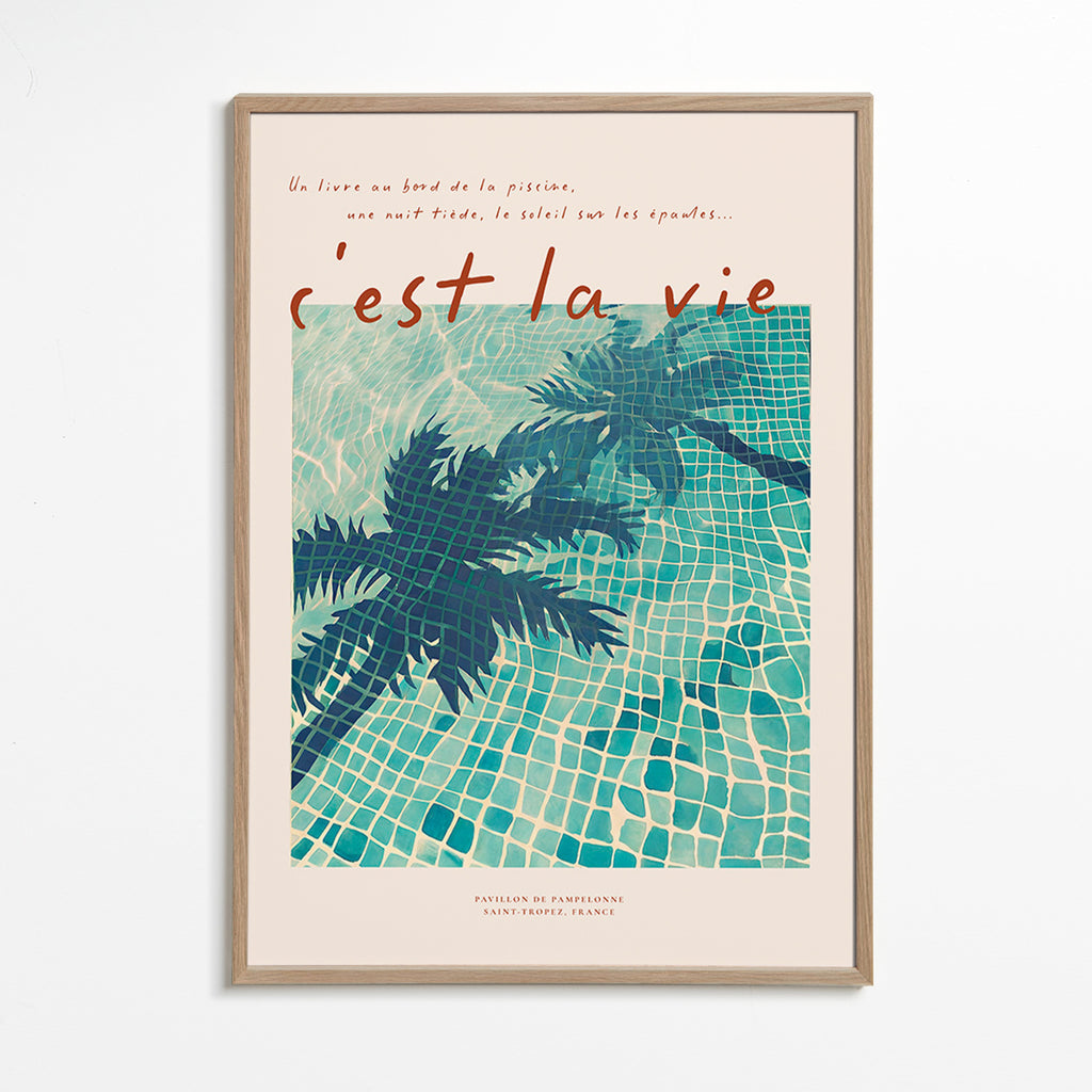 Illustrazione piscina con ombre di palma