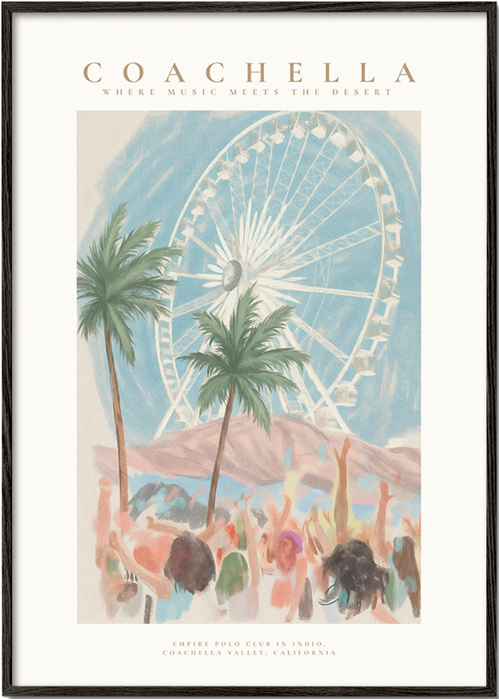 Illustrazione Coachella con ruota panoramica e palme