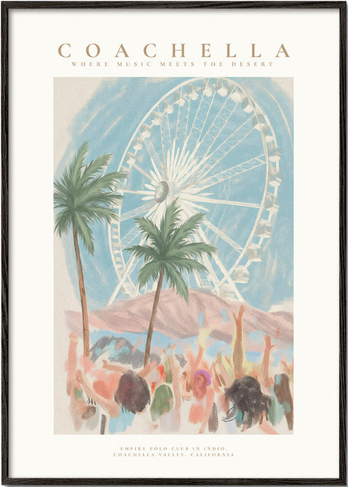 Illustrazione Coachella con ruota panoramica e palme