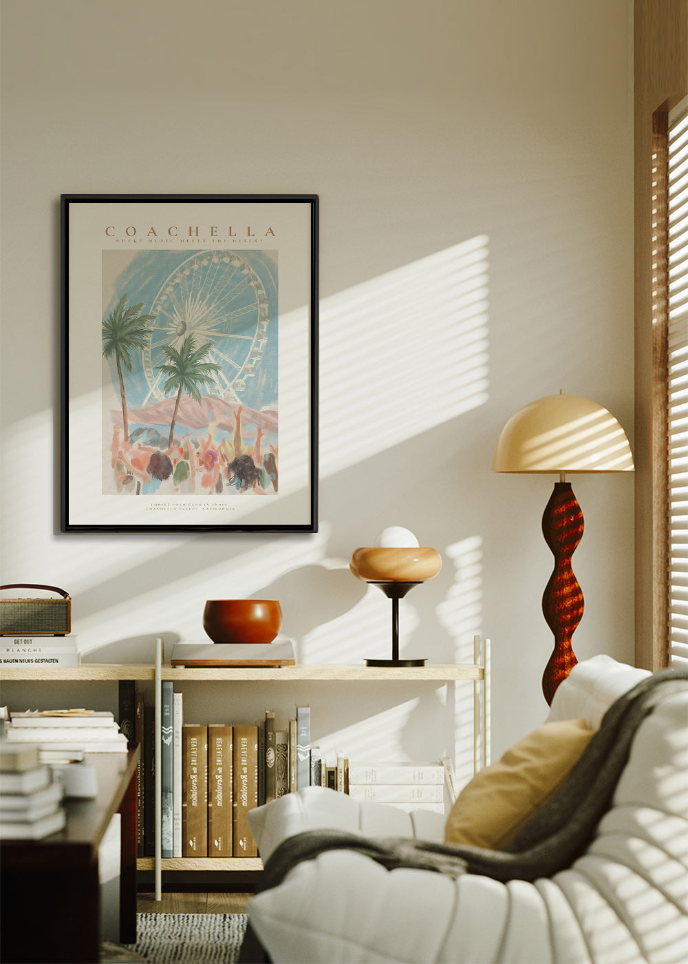 Illustrazione Coachella con ruota panoramica e palme