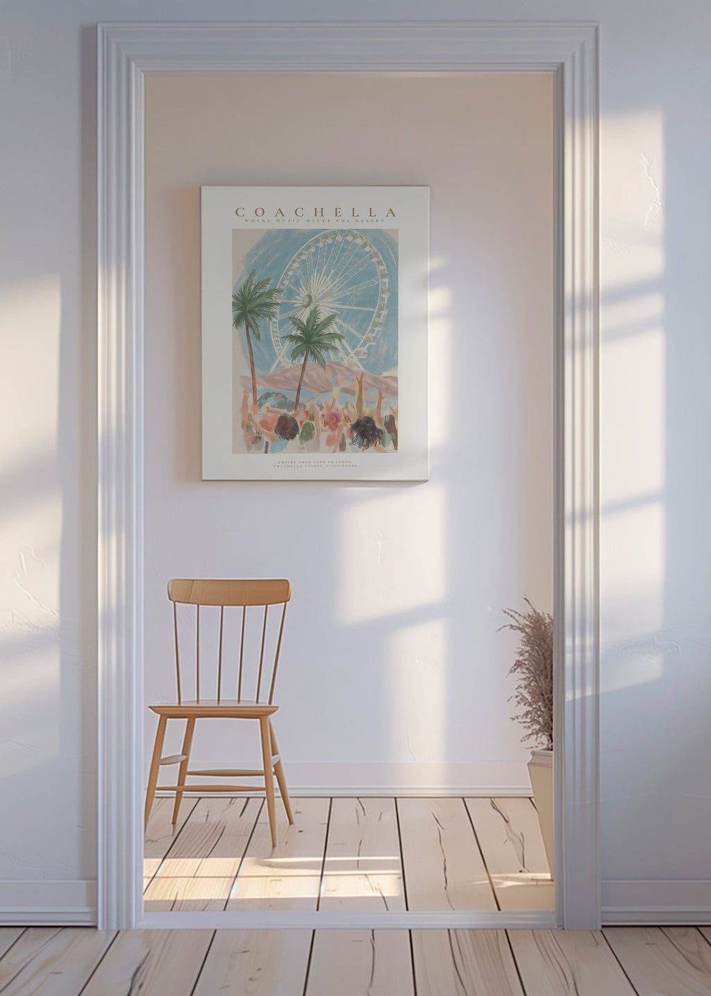 Illustrazione Coachella con ruota panoramica e palme