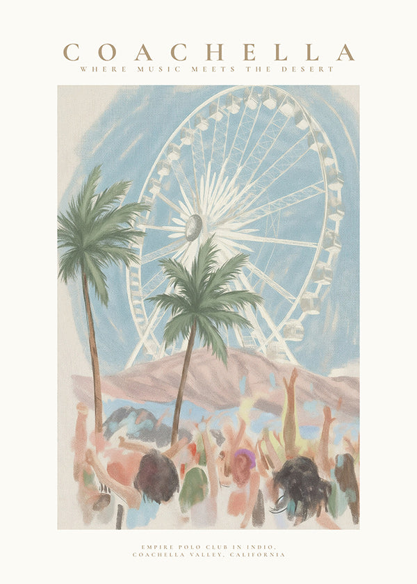 Illustrazione Coachella con ruota panoramica e palme