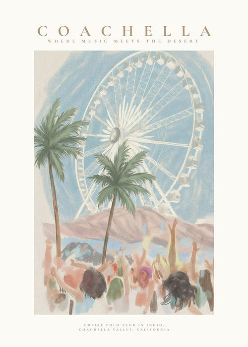 Illustrazione Coachella con ruota panoramica e palme