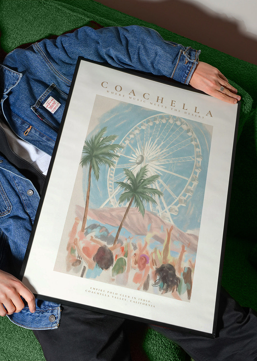 Illustrazione Coachella con ruota panoramica e palme
