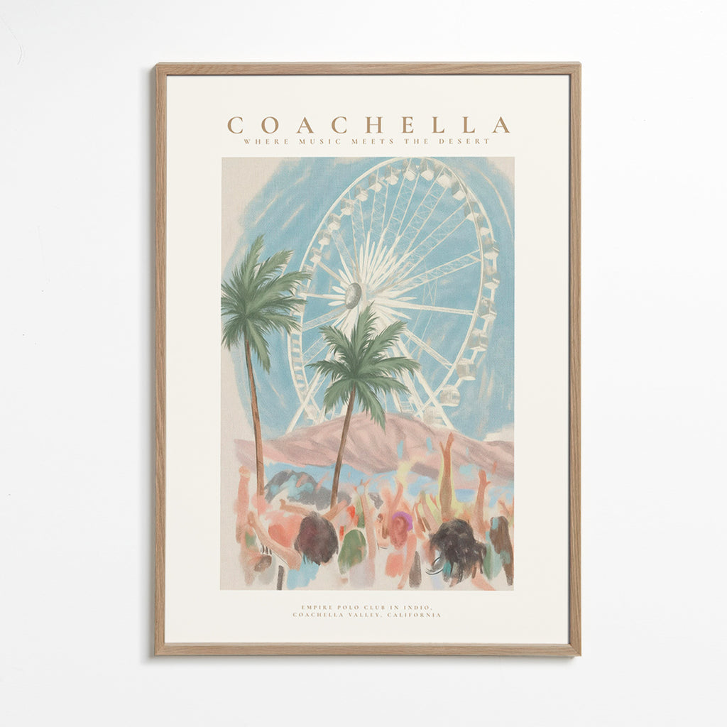 Illustrazione Coachella con ruota panoramica e palme