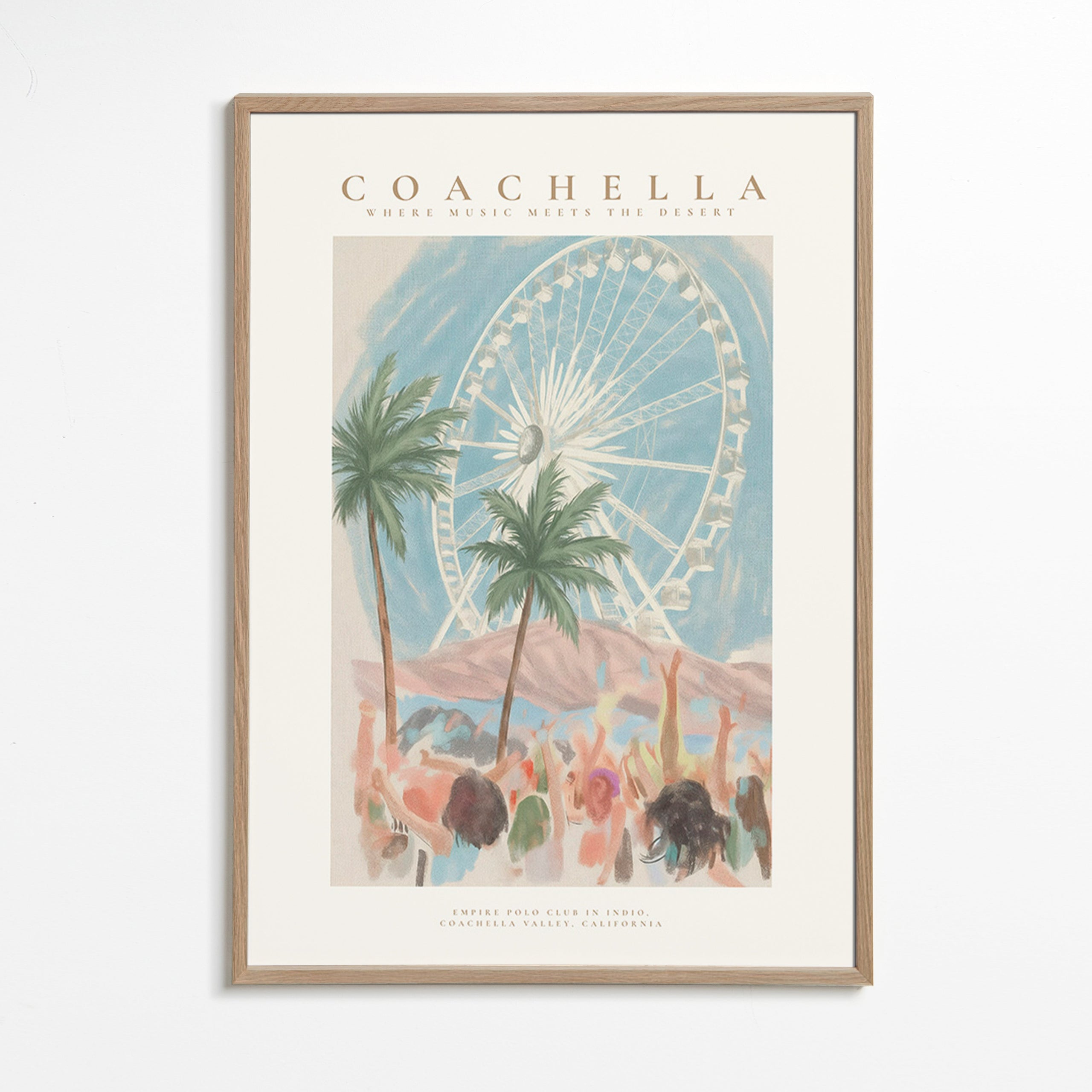 Illustrazione Coachella con ruota panoramica e palme