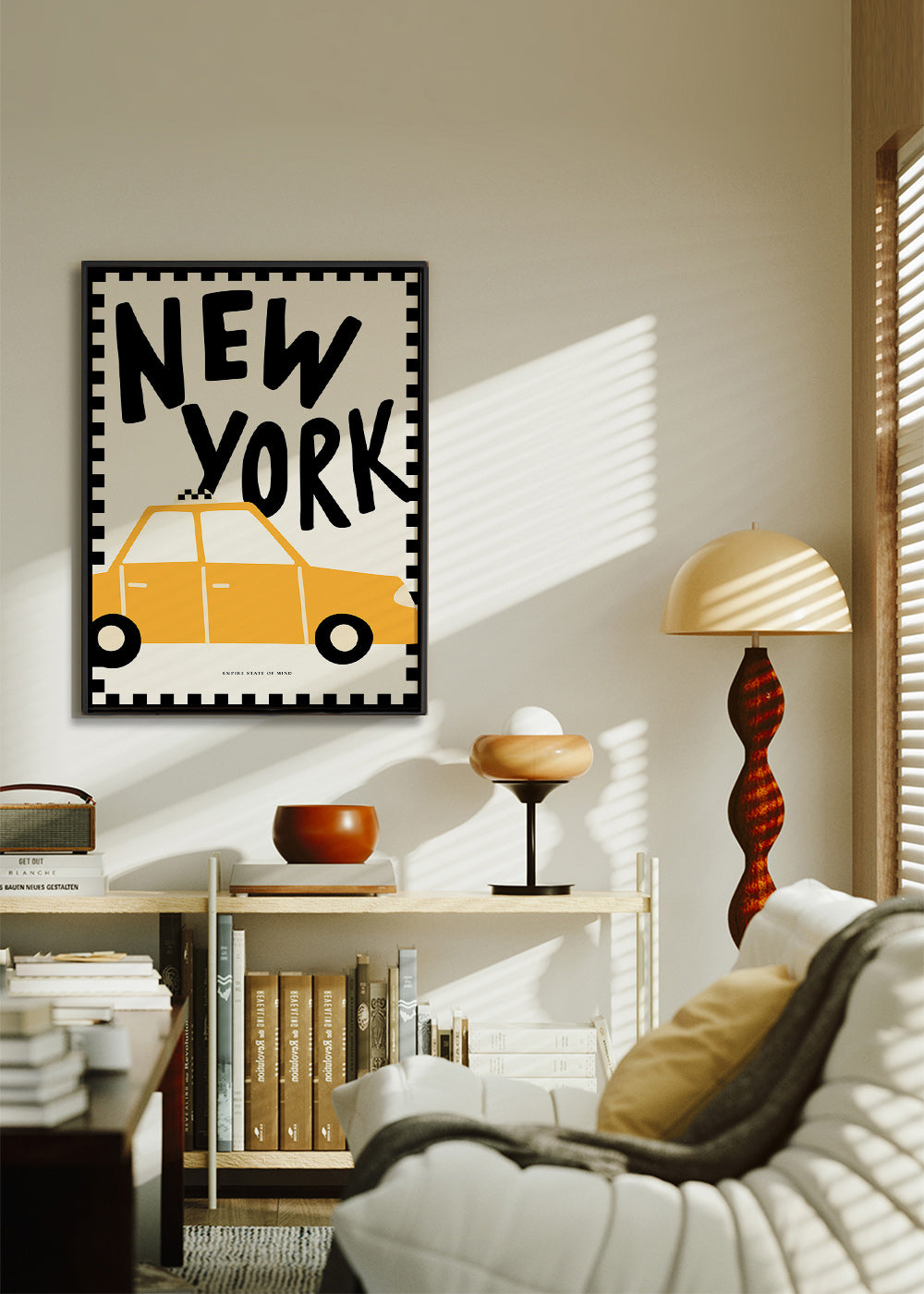 Poster città New York taxi con lettering deciso