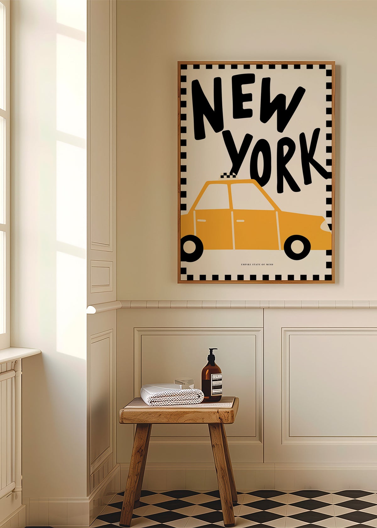 Poster città New York taxi con lettering deciso