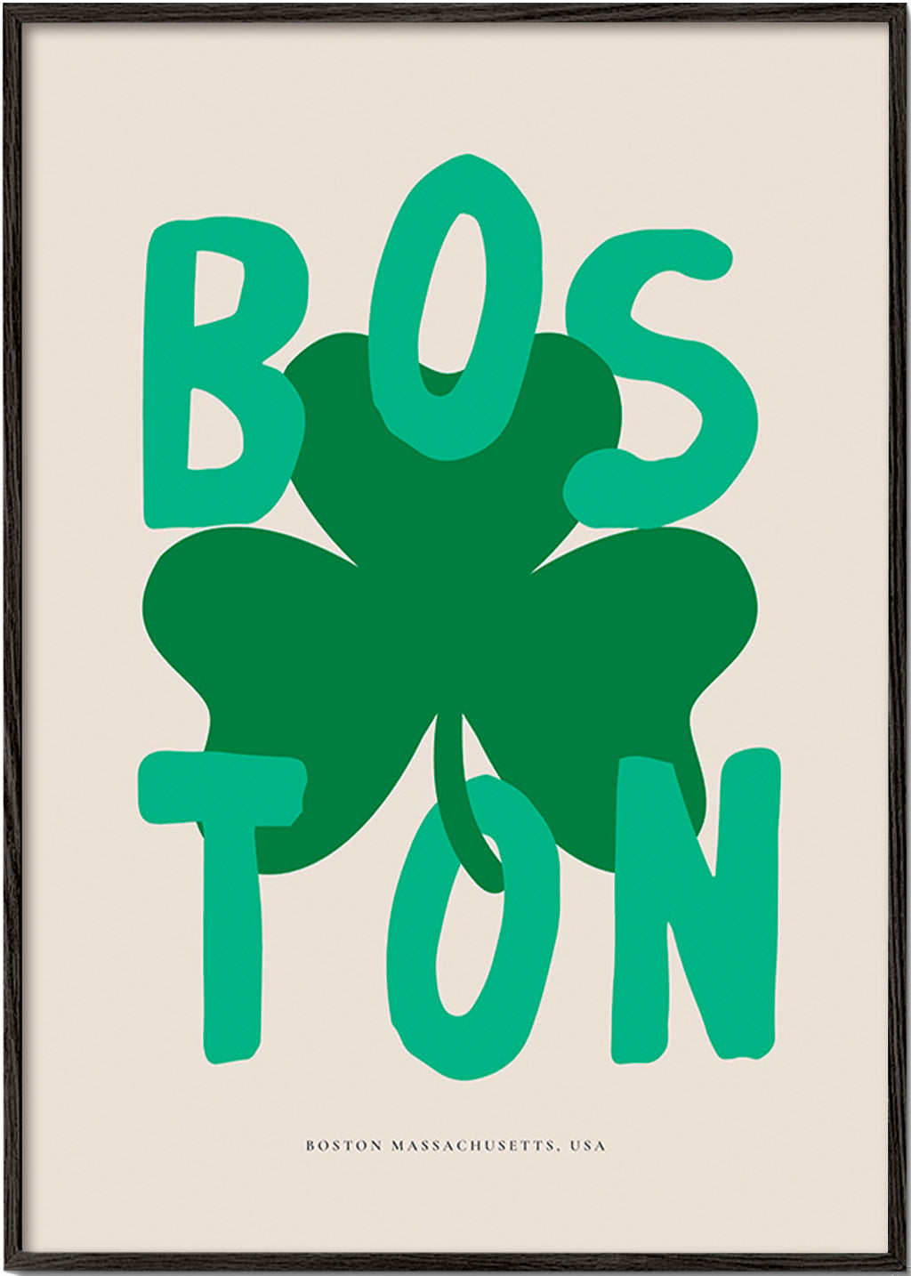 Poster di viaggio Boston con quadrifoglio grafico