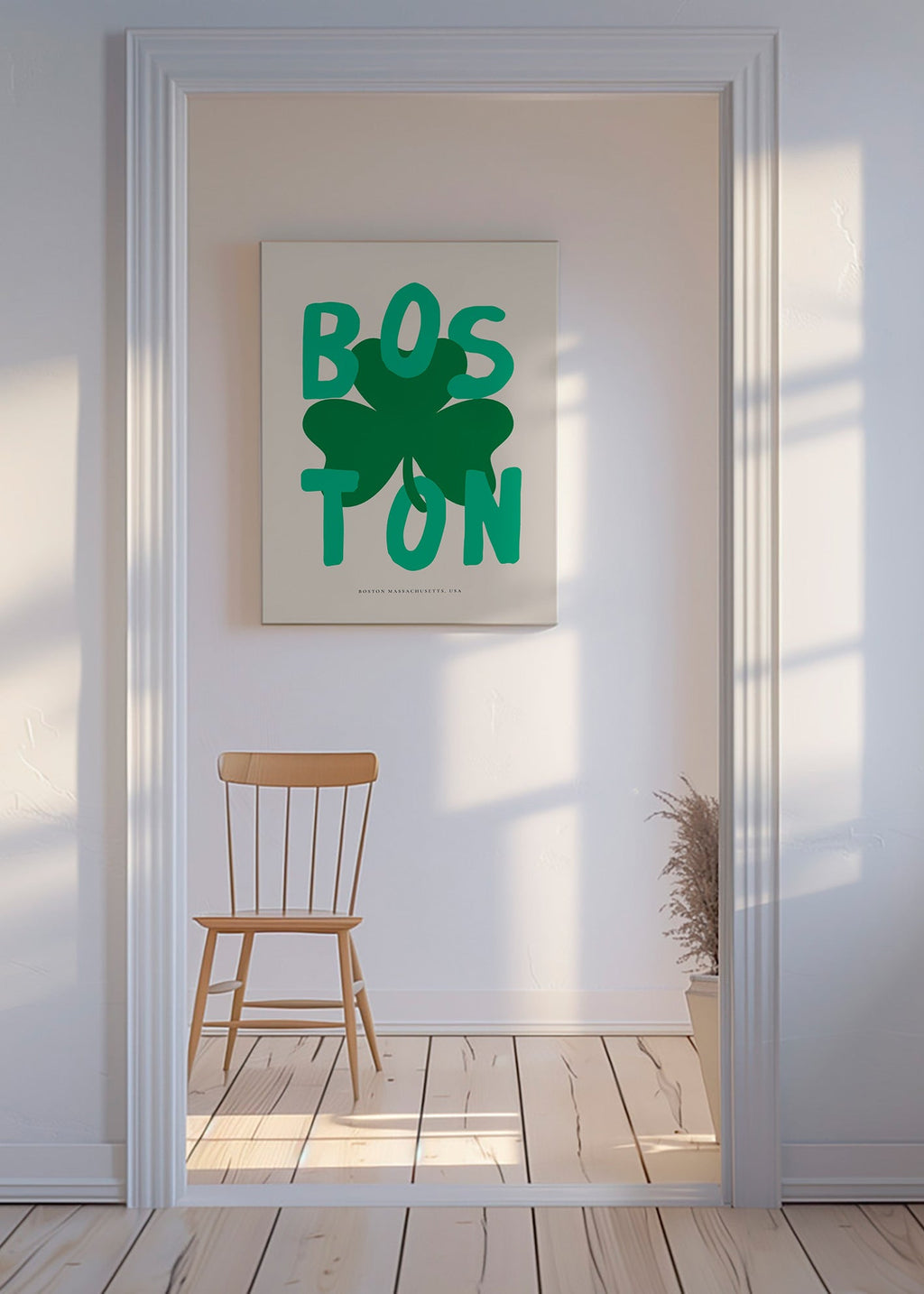 Poster di viaggio Boston con quadrifoglio grafico