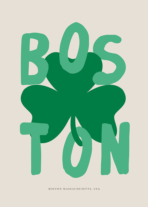 Poster di viaggio Boston con quadrifoglio grafico
