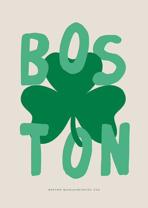 Poster di viaggio Boston con quadrifoglio grafico
