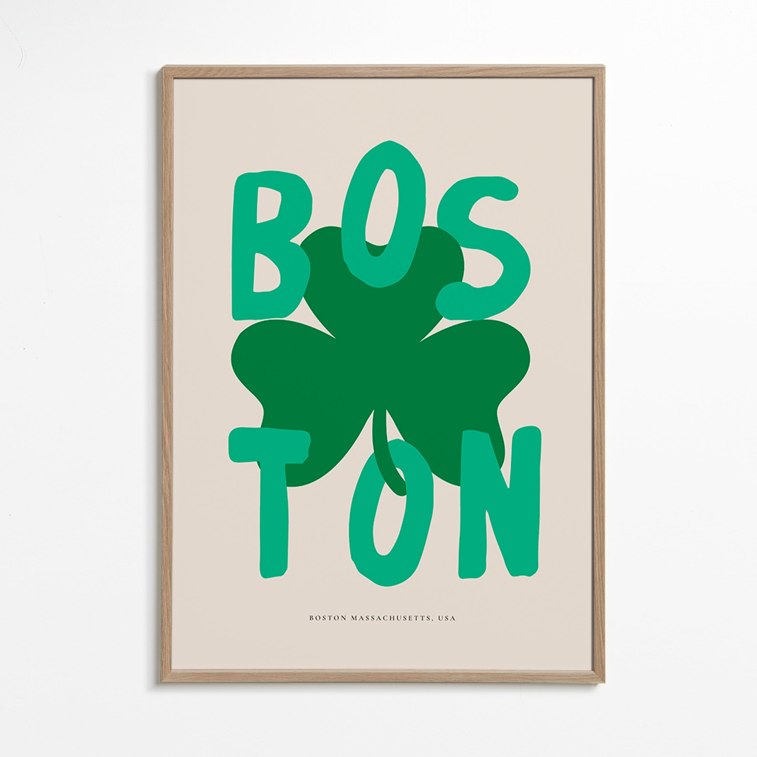 Poster di viaggio Boston con quadrifoglio grafico