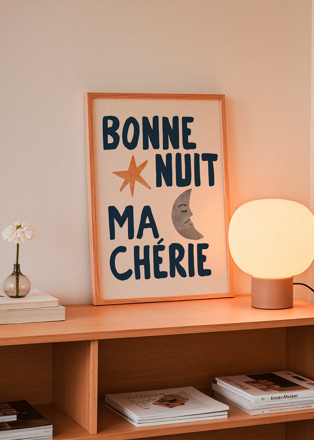 Stampa per bambini con frase della buonanotte e luna