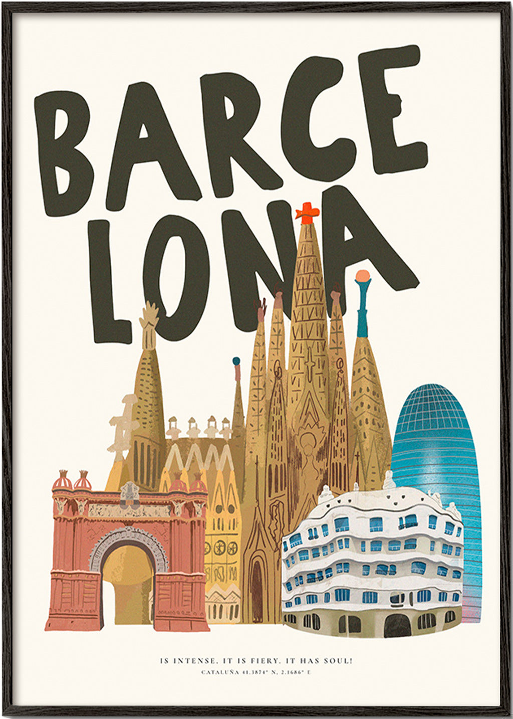 Arte da città Barcellona illustrata e tipografica