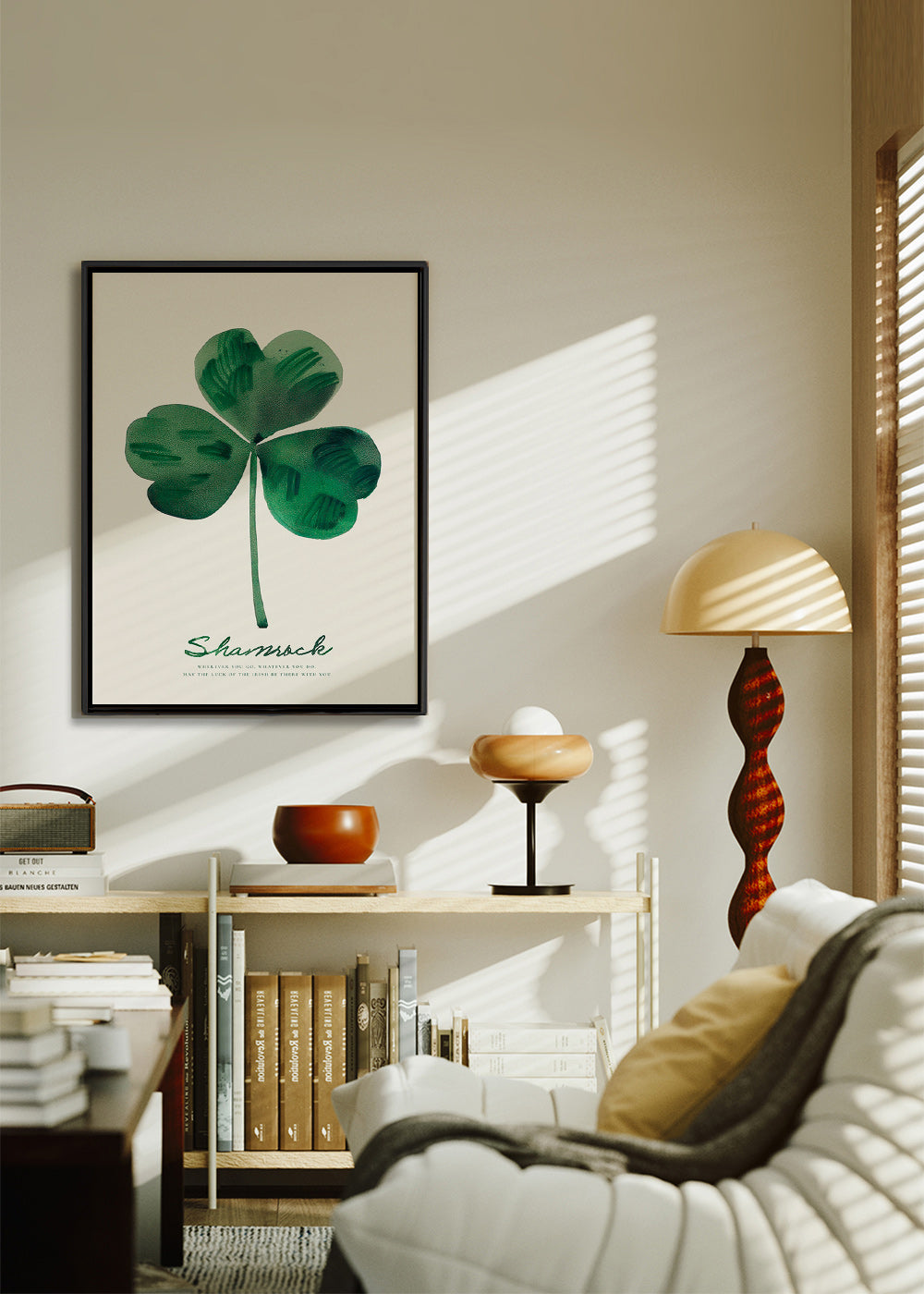 Stampa botanica Shamrock quadrifoglio acquerello