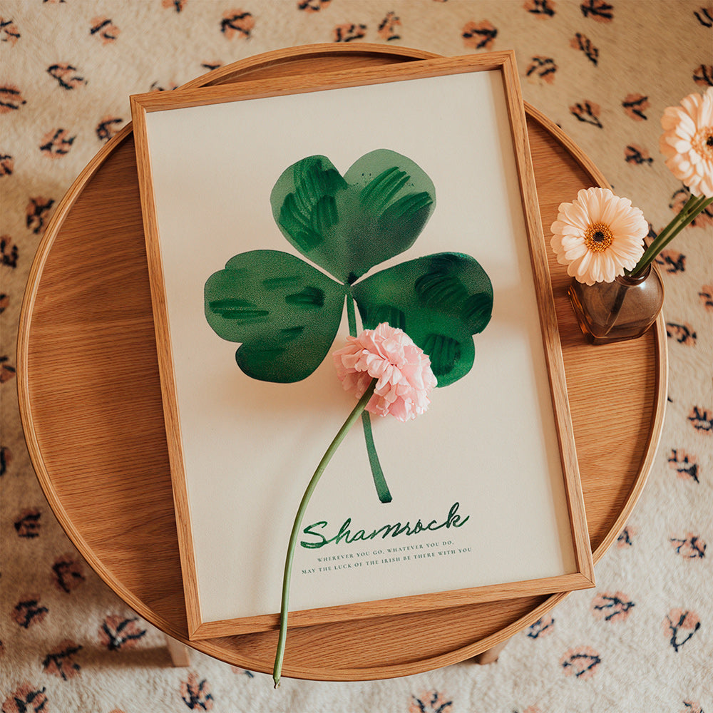 Stampa botanica Shamrock quadrifoglio acquerello