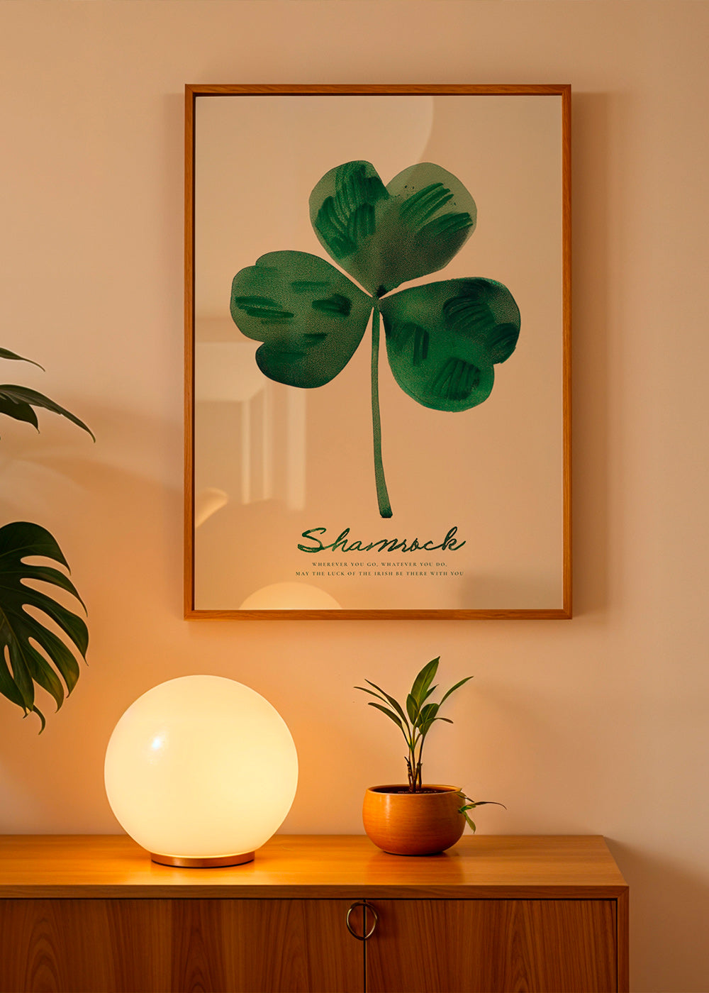 Stampa botanica Shamrock quadrifoglio acquerello