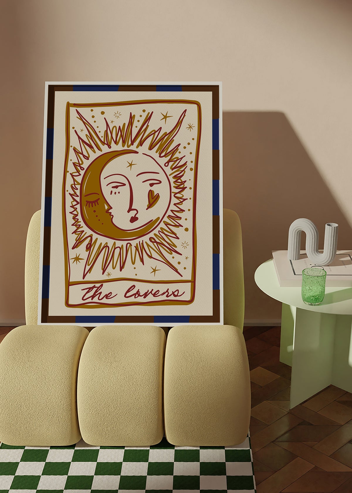 Illustrazione tarocchi 'The Lovers' sole e luna