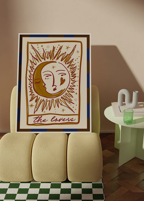 Illustrazione tarocchi 'The Lovers' sole e luna