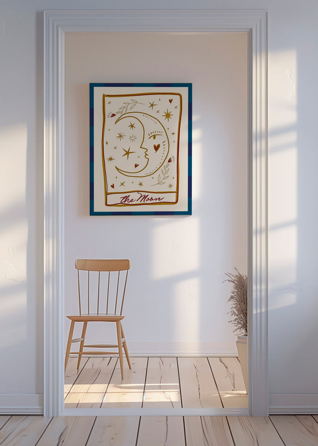 Illustrazione luna con volto e stelle