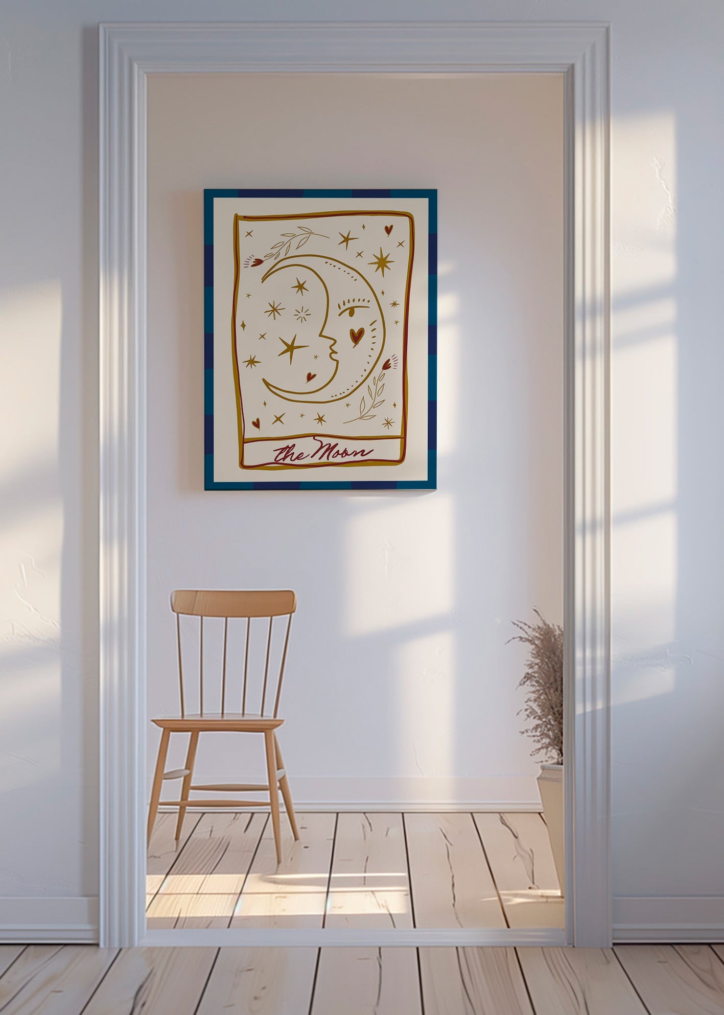 Illustrazione luna con volto e stelle