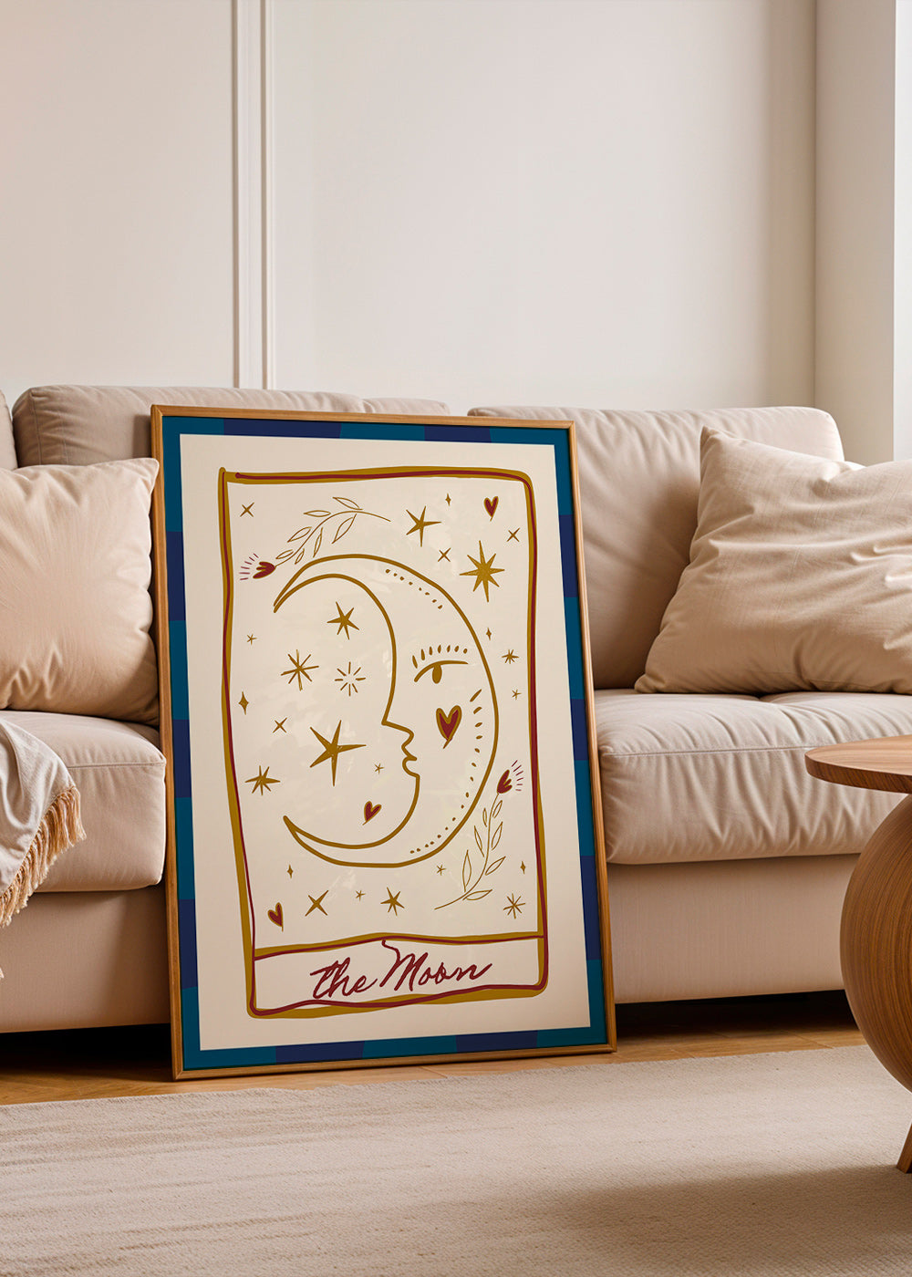 Illustrazione luna con volto e stelle