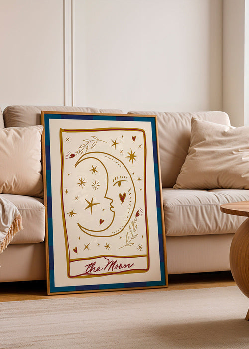 Illustrazione luna con volto e stelle