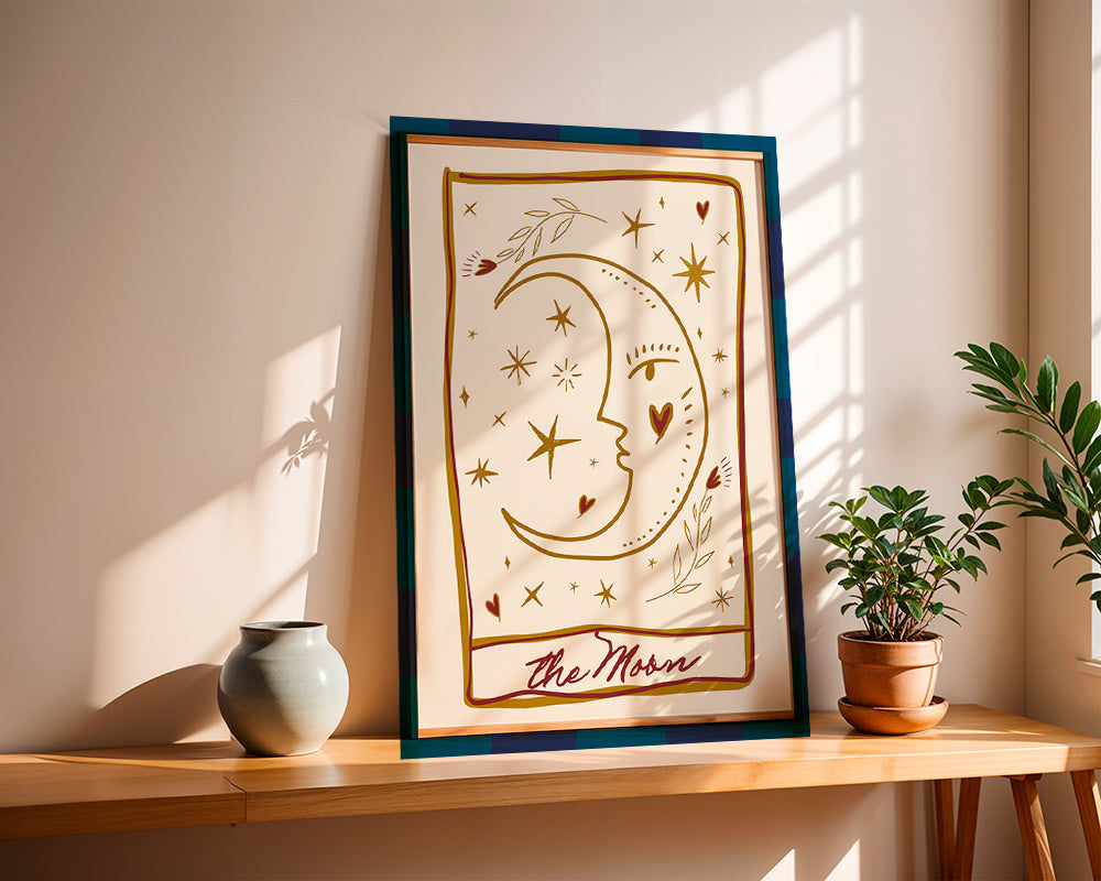 Illustrazione luna con volto e stelle