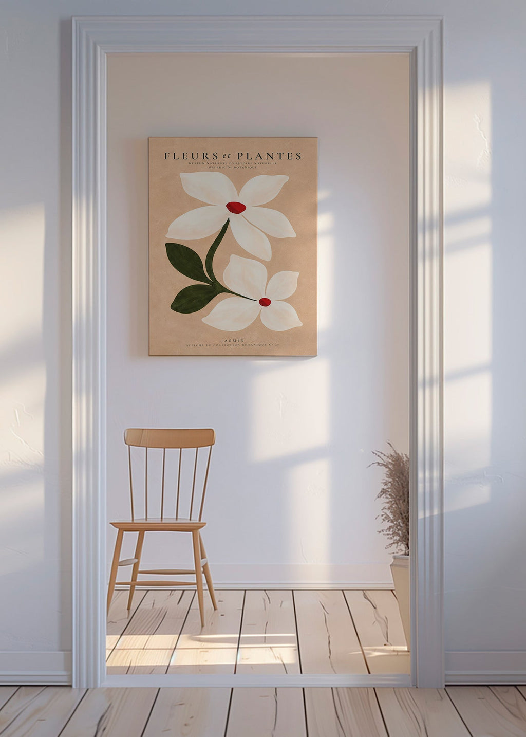 Stampa botanica di gelsomino su sfondo beige