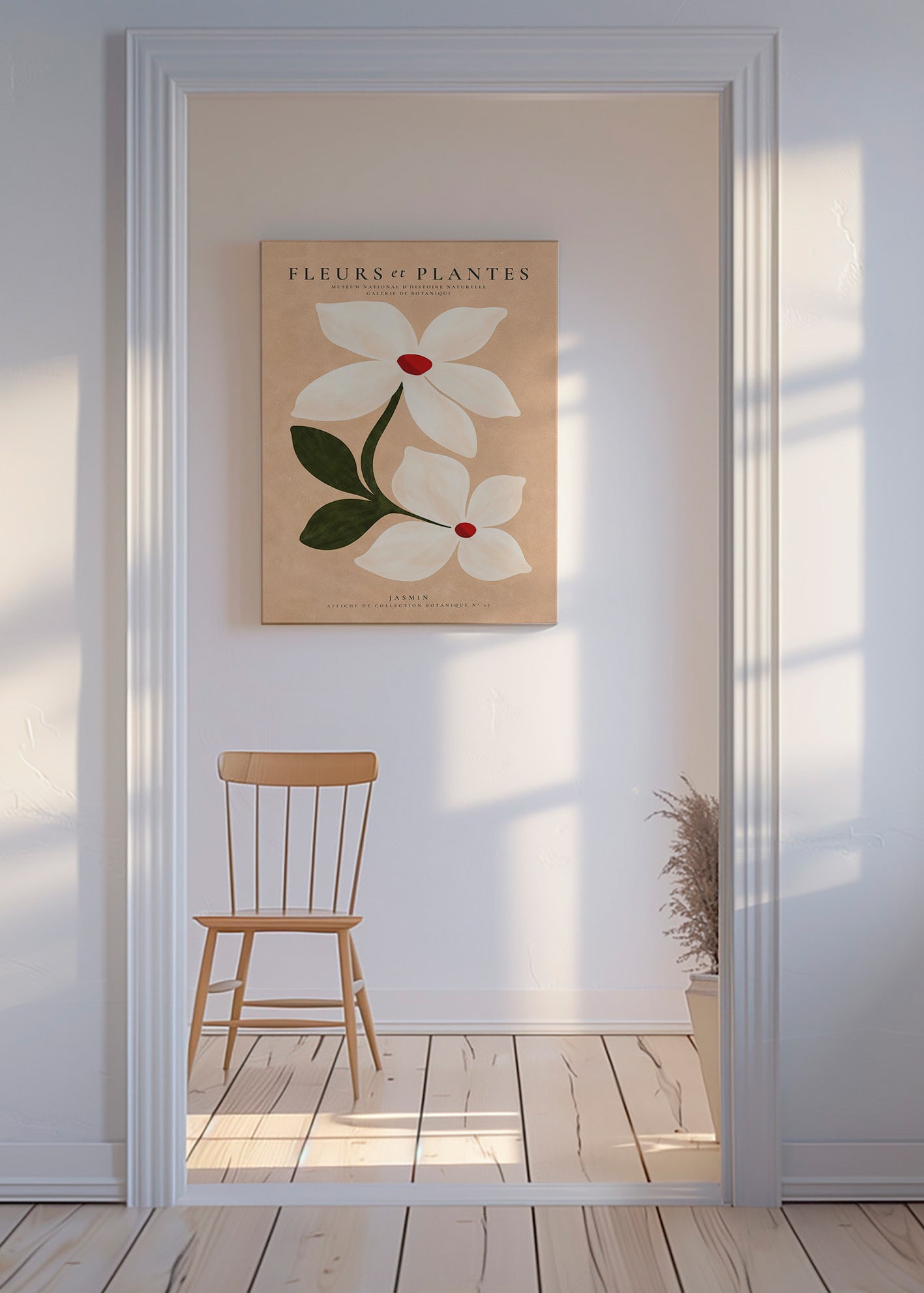 Stampa botanica di gelsomino su sfondo beige