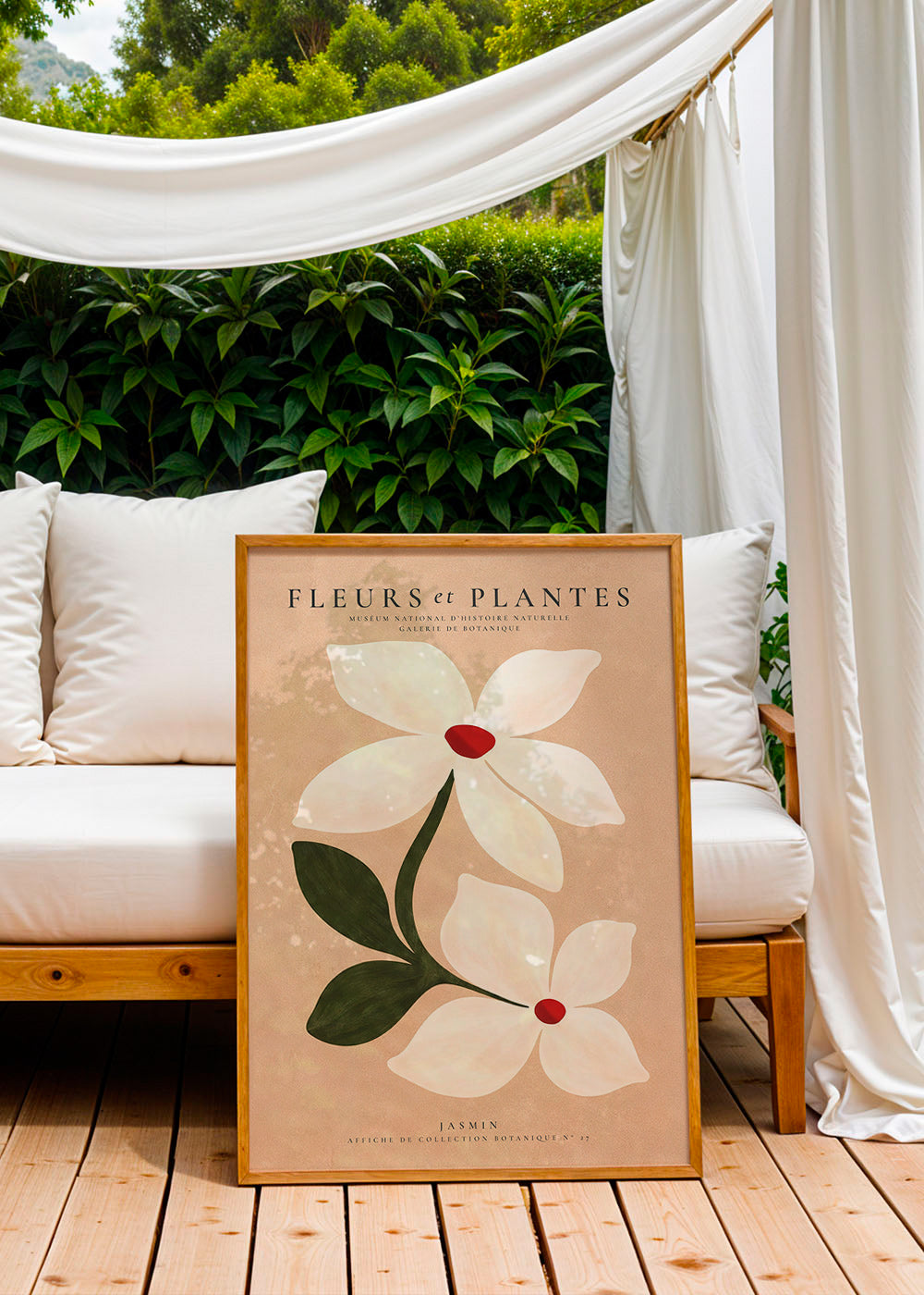 Stampa botanica di gelsomino su sfondo beige