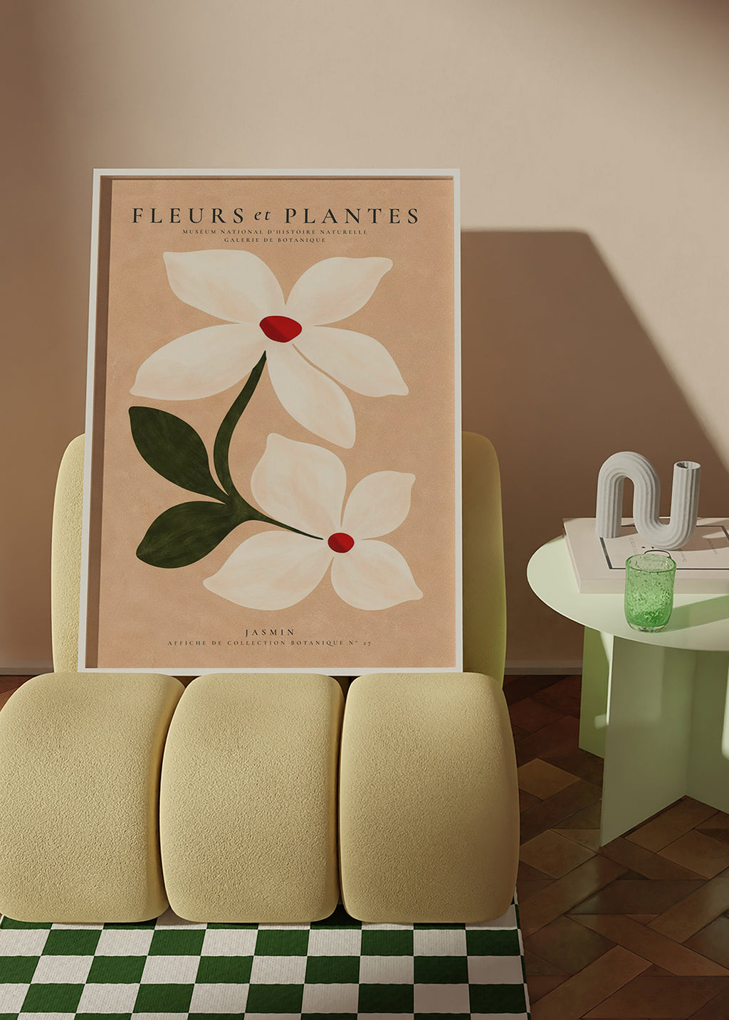 Stampa botanica di gelsomino su sfondo beige