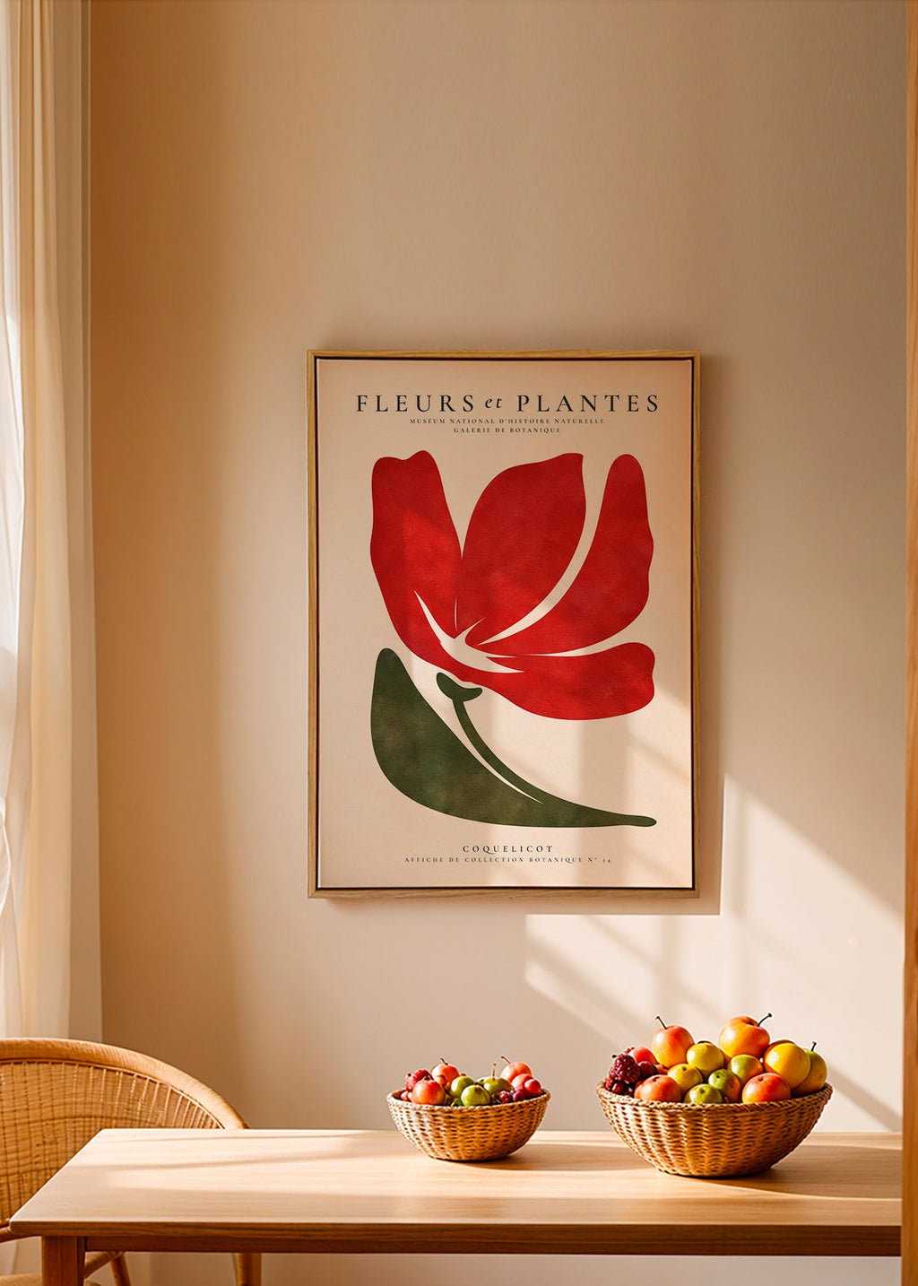 Stampa botanica con papavero rosso stilizzato