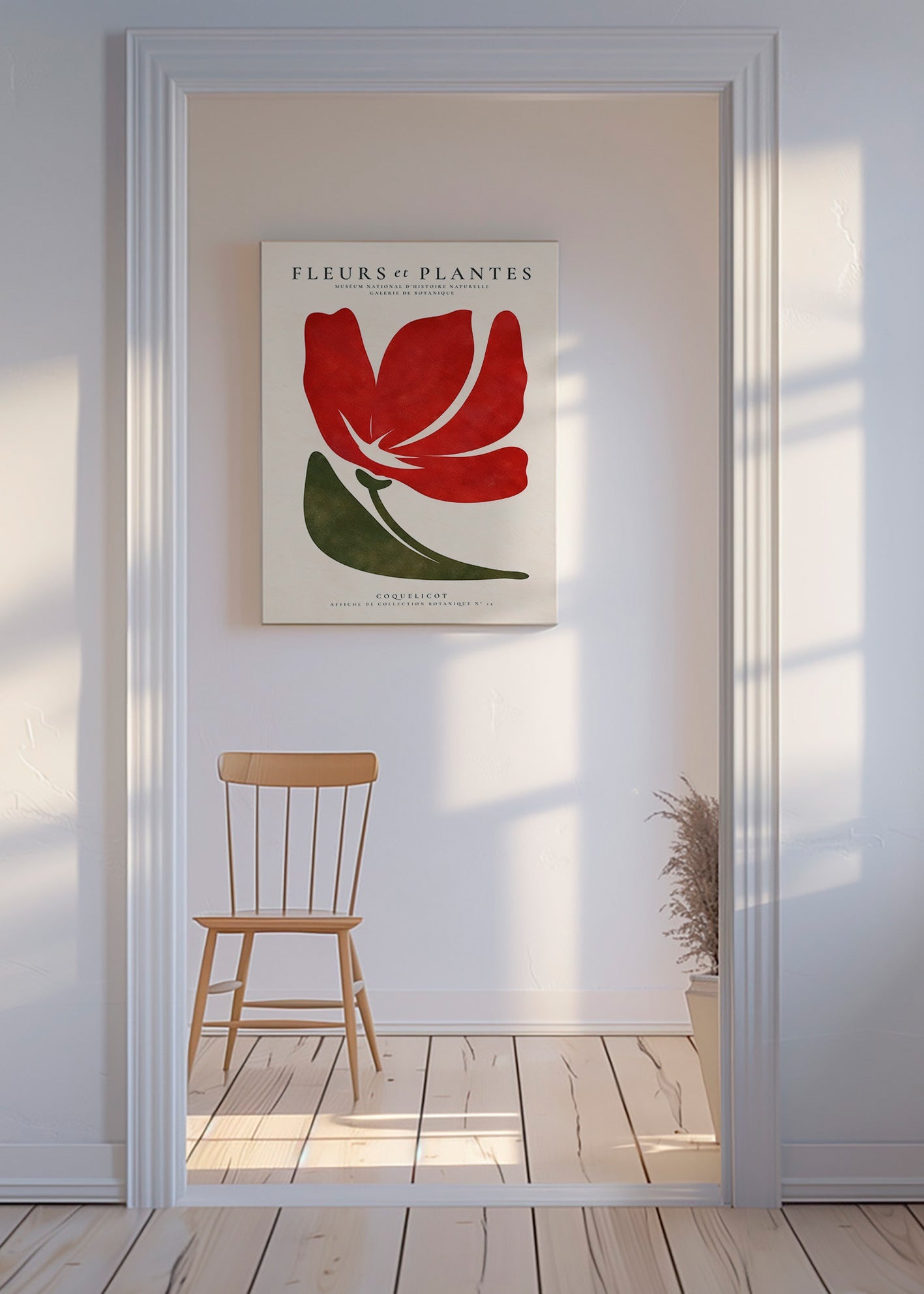 Stampa botanica con papavero rosso stilizzato