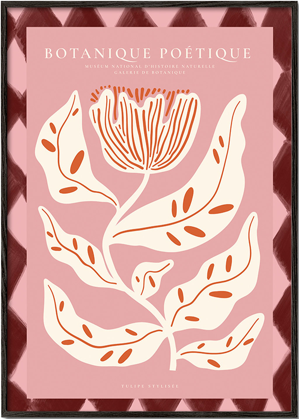 Stampa botanica con fiore stilizzato rosa